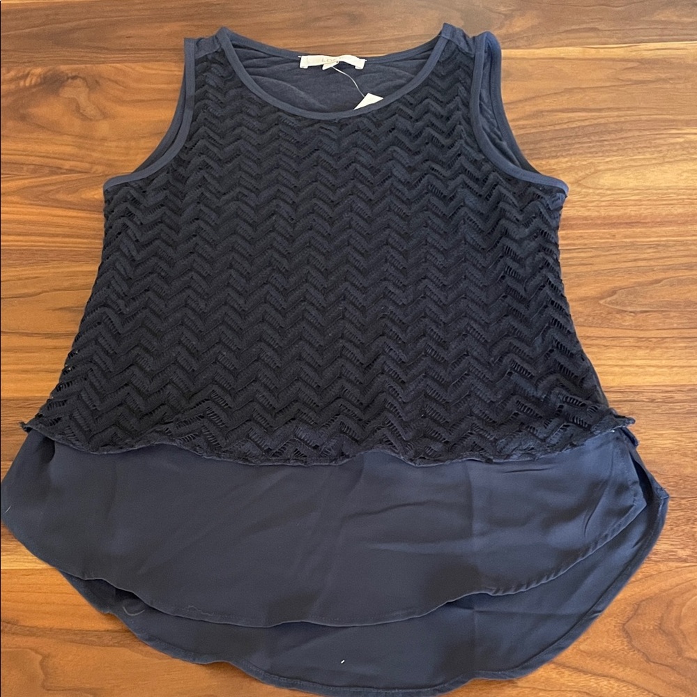 LOFT Navy Layered Lace Chevron Tank